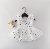 Girls Ruffle Confetti Dress - White , Sleeveless.